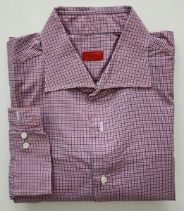 Isaia Napoli. Windowpane Men Dress Shirt. Made In Italy. 18 - Picture 1 of 5