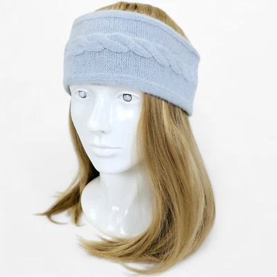 Diadema calentador de orejas tejido con cable Angora mezcla de lana azul claro elástico talla única Foto 1 de 4