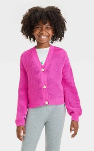 Cat & Jack Girl's Button-Up Waffle Knit Cardigan Fuchsia Pink Medium(8) NWT - Picture 1 of 1