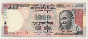 India 1000 Rupees 2016 Pick 107.t UNC Uncirculated Banknote Letter R - Picture 1 of 2