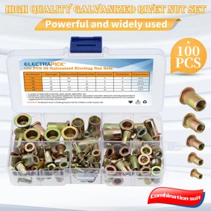 100 Pcs M3/4/5/6/8 Zinc Rivet Nut Flat Head Threaded Insert Nutsert Assort - Picture 1 of 9