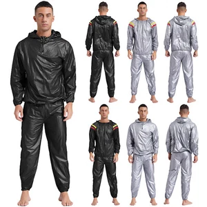 Herren Sport Schwitzanzug Trainingsanzug PVC Saunaanzug Mit Kapuze Sporthose - Bild 1 von 49