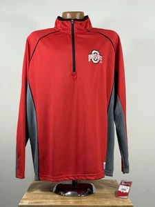 Ohio State Buckeyes Shirt OSU Authentic Apparel 1/4 Zip Red Gray Side Panel NWT - Picture 1 of 12