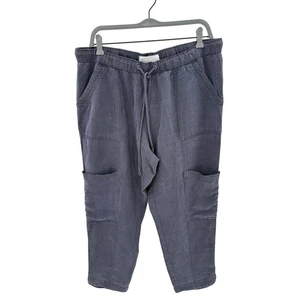 C&C California Linen Blend Cargo Pants Navy Blue Crop Drawstring Waist Women XL - Picture 1 of 10