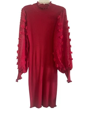 Vestido rojo GRANDE Almost Famous floral transparente mangas largas ceñido al cuerpo elástico para mujer Foto 1 de 4