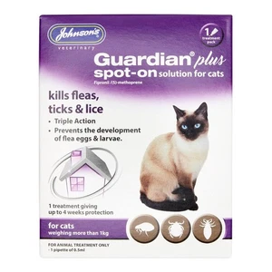 Johnson's Guardian Plus Tratamiento puntual contra pulgas, garrapatas y piojos para gatos de más de 1 kg - Imagen 1 de 5