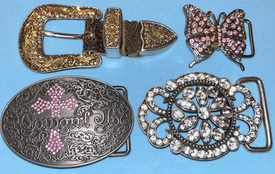 Lot of 4 Women’s Western Belt Buckles Mixed Styles, Colors, Stones & Themes - Image 1 of 4