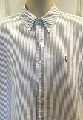 Camisa Ralph Lauren Para Hombre Blanco y Azul Rayas Abotonada Calce Clásico L/S Talla XL Foto 1 de 3