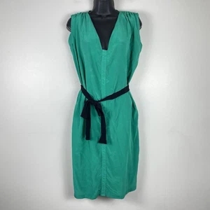 Toupy París 100% Silk Dress Sz L Emerald Green Short Sleeve Work Career Luxe - Picture 1 of 10