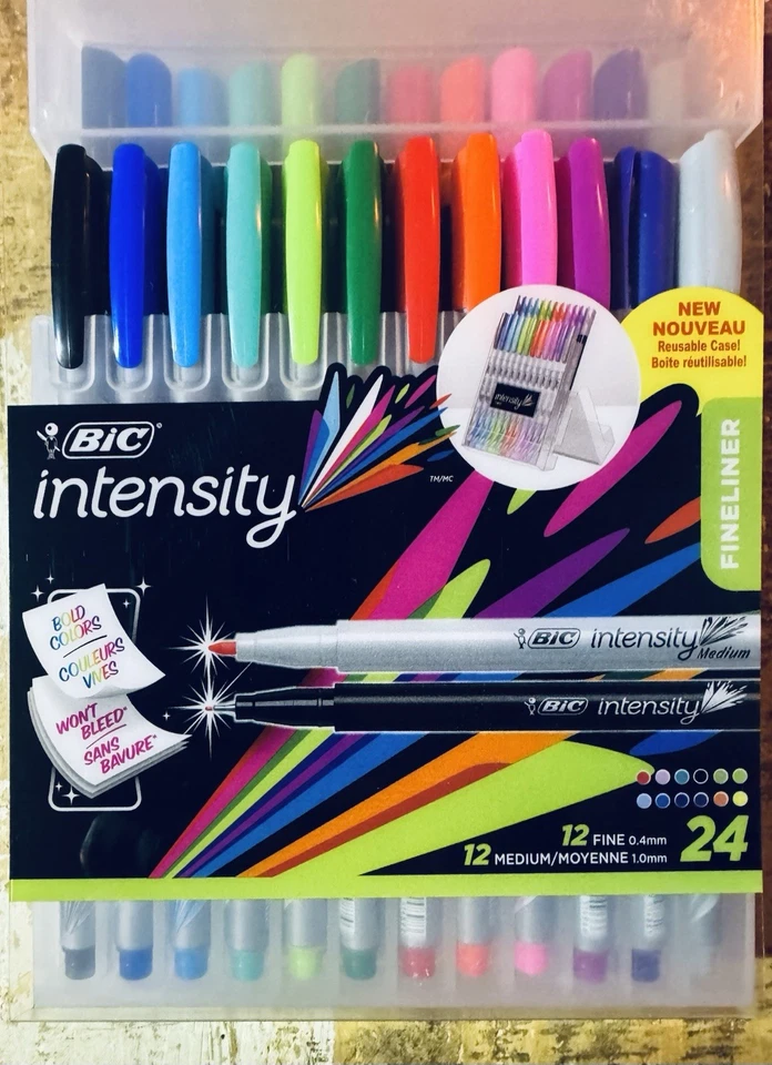 BIC Intensity Fineliner 标记笔 精细 0.4 毫米,中等 1.0 毫米,24 件装 全新 — 第 1/2 张图片