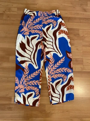 Pantalones H&M Estampado Hojas Talla M Lino Mezcla Viscosa Cintura Elástica Playa Costera Foto 1 de 4