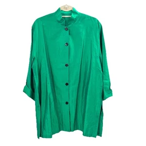 Vintage Custom OOAK Green Raw Silk Lagenlook Oversized Tunic Blouse Womens XL? - Picture 1 of 6