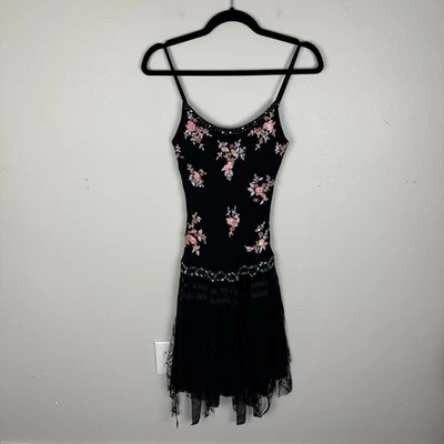 Vintage Sue Wong Dress 6 Black Beaded Floral Fairy Grunge Goth Whimsigoth Y2K - Image 1 of 4
