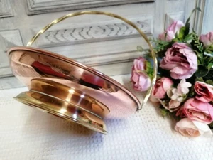 FRENCH VINTAGE VILLEDIEU HANDMADE COPPER & BRASS BASKET FRUIT VASE FLOWER - Picture 1 of 12