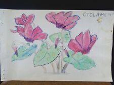 Lovely Watercolor Painting Cyclamen Flowers 1940's Original