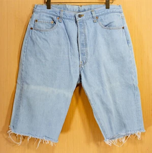 Vintage Men's Levi's 501-0111 Cutoff Denim Blue Jean Shorts 36x32 (Waste 35) - Picture 1 of 6