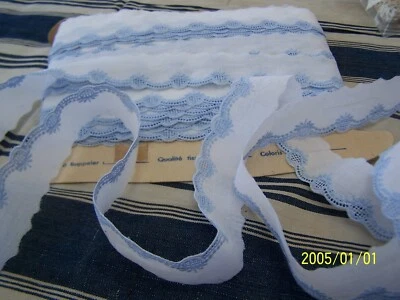 Galon brodé sur fine cotonnade. Bleu/blanc. Année 1950. Au mètre. Réf :n°222 - Photo 1/4