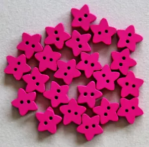 22 Pink Star Shaped 13mm Wooden Buttons - Picture 1 of 1