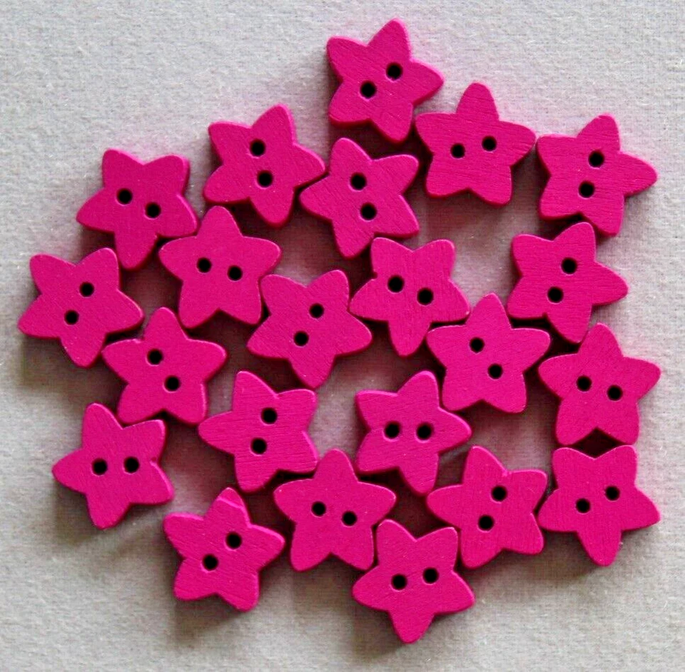 22 Pink Star  Shaped 13mm Wooden  Buttons - Image 1 of 1