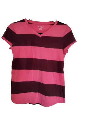 Camiseta Cat & Jack Niñas Rosa Púrpura Rayas 10-12 Cuello en V Manga Corta Foto 1 de 3