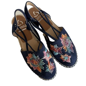 Kanna Elissa Espadrille Sandals Women's 36 (6) Floral Slingback Blue Suede Boho - Picture 1 of 9