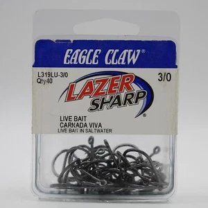 Eagle Claw Lazer Sharp L319LU Live Bait Fishing Hooks 40 Pack Size 3/0 - Picture 1 of 2