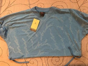 NIKE JORDAN KNIT CROPPED #457 BLUE V COLLAR TOP SIZE M OVERSIZED WOMEN $60.00 - Picture 1 of 4