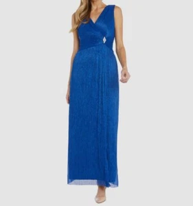 R&M Richards Women's Blue Metallic Crinkle Embellished V-Neck Gown Dress Size 6 - Picture 1 of 3