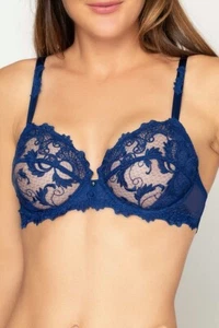 Lise Charmel 272091 Women's Royal Blue Dressing Floral Demi Cup Bra Size 32D - Picture 1 of 2
