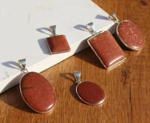 Sunstone Pendant, Golden stone Pendant, Silver Plated pendant, Necklace JP-55 - Picture 1 of 7