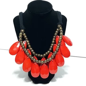 Riesige große Rot Gold Vintage Statement Halskette längenverstellbar facettierte Perlen - Bild 1 von 7