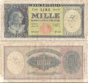 1949 Italia Banconota Lire 1000 Busto Italia D.M. 11-02-1949 Rara 3 Vedi Foto - Picture 1 of 1