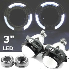 3" 2PC Car Round LED Light Angel Eye Projector Lens Headlight +Cover Devil Demon