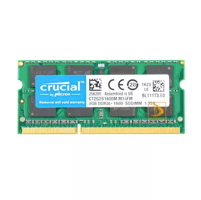 Crucial 8GB 2RX8 DDR3L 1600MHz PC3L-12800S 1.35V SODIMM Laptop Memory RAM Intel" - Image 1 of 4