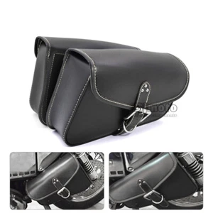 Universal Motorcycle Saddle Bag Leather Side Tool Pouches For Harley Bobber - Picture 1 of 10