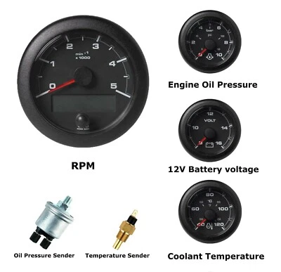 VDO Ocean Link Set of Gauges 5000 RPM Black 12V with Sensors - Image 1 of 4