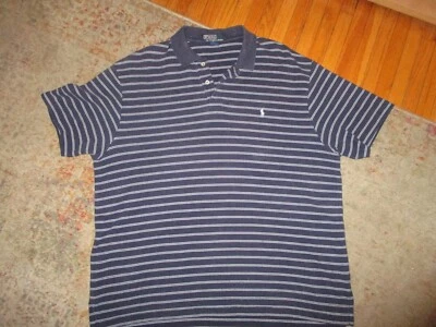 CAMISA POLO DE RALPH LAUREN DE COLECCIÓN Azul Blanco Rayas Años 90 00 Bordado Logo GRANDE Foto 1 de 4