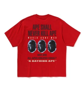 A Bathing Ape Men's Relaxed Fit T-Shirt 2025 Model SLOGAN and Graphic Red S - Picture 1 of 4