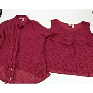Emma James Tank Top & Button Down Blouse Set Red Black Printed Women's Size 22W - Picture 1 of 8