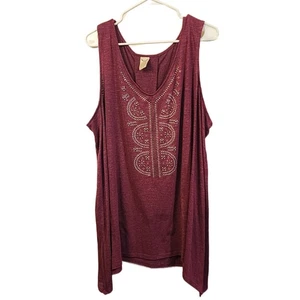 Faded Glory 3X Sleeveless Tank Top –Maroon Studded Embellished Plus Size 22W-24W - Picture 1 of 5