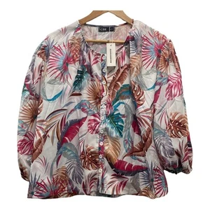 CBR Hawaiian Shirt Womens Small 3/4 Sleeve V Neck Lightweight Colorful Top NWT - Picture 1 of 8