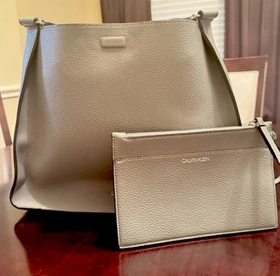 Calvin Klein Purse/tote Gray Pebbled Leather single  Strap with coin purse  - Image 1 of 4