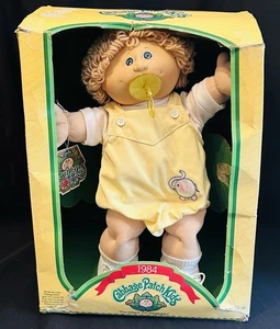 Vintage 1984 Coleco Kohl Patch blonder Junge Puppe Pasi Gesicht Form #4 Schnuller Etikett Box - Bild 1 von 24