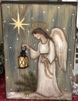 *~* HAND PAINTED ANGEL *~* HOLIDAYS *~* CHRISTMAS *~* RECLAIMED WOOD - Image 1 of 2