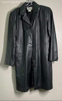 Gabardina larga de cuero negra con botones en la parte delantera Clio - talla 10 Foto 1 de 4