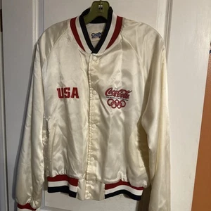 Vintage CHALK LINE USA 1988 Olympic Satin JACKET White Size Large Coca Cola - Picture 1 of 8