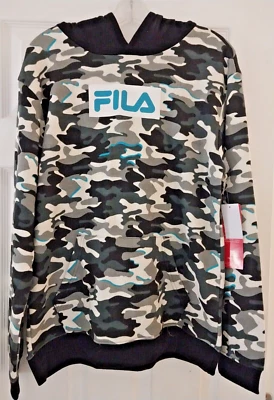 ¡NUEVO! Sudadera con Capucha FILA Niños Negro Gris Azul Estampado Camuflado Talla XL 18 Foto 1 de 4