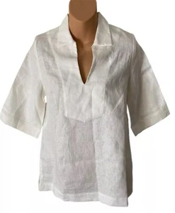 Lesley Evers Brooklyn White Linen Top made in USA 3/4 Sleeve Size Tiny NWT - Picture 1 of 7
