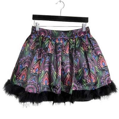 Alice + Olivia пинтак цветной черный перо отделки трапециевидная юбка размер 4 - Изображение 1 из 4