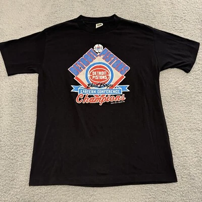 Vtg 1989 Detroit Pistons NBA Finals T Shirt Bad Boys Tench Sz Lg Single Stitch - Image 1 of 4